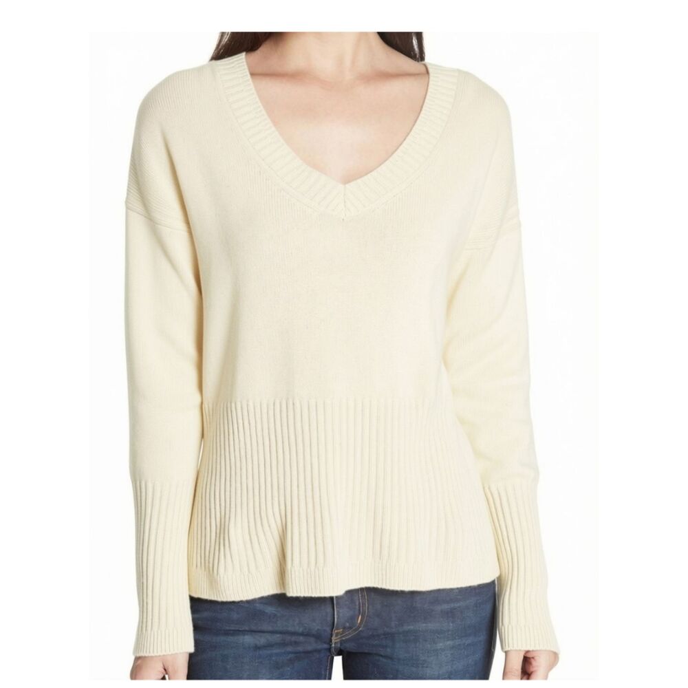 $475 Derek Lam 10 Crosby 100% Cashmere V Neck Sweater Cream Beige Ivory Size XS